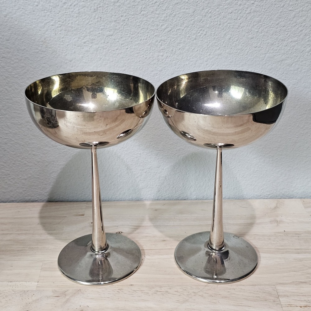 Vintage Ballet Spain Silver Plated Chalice Champagne Cups Set of 2